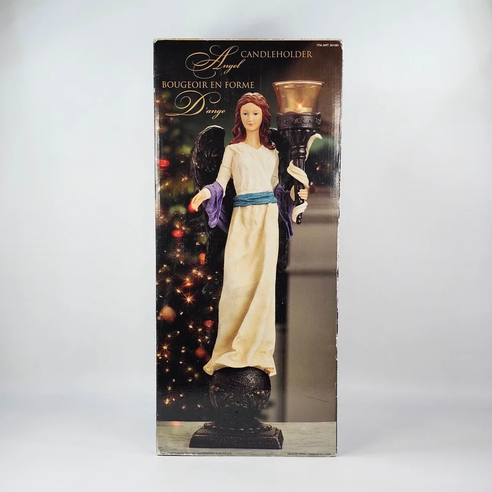 Angel Candleholder Statue with Amber Glass Votive Cup and Box 20.5 Inch 901581